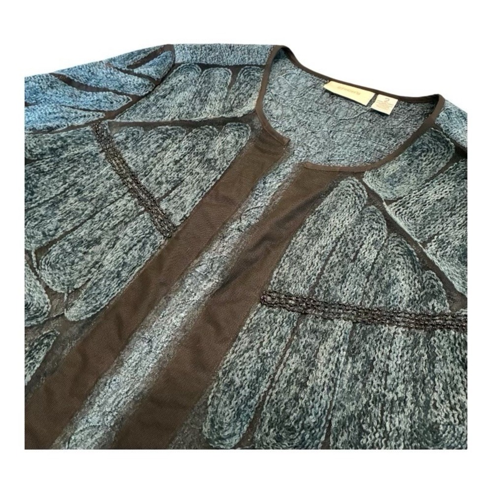 Chicos Size 2 Brushed Velvet Lace Boho Open Jacket Shirt Blue Long Sleeve - Picture 3 of 8